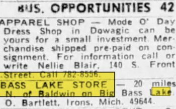 Bass Lake Store - May 2 1968 Ad (newer photo)